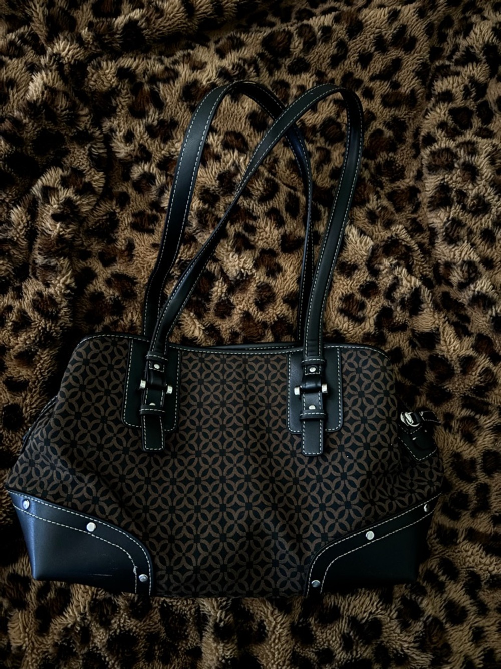 90s Relic Black and Brown Patterned Shoulder Bag
